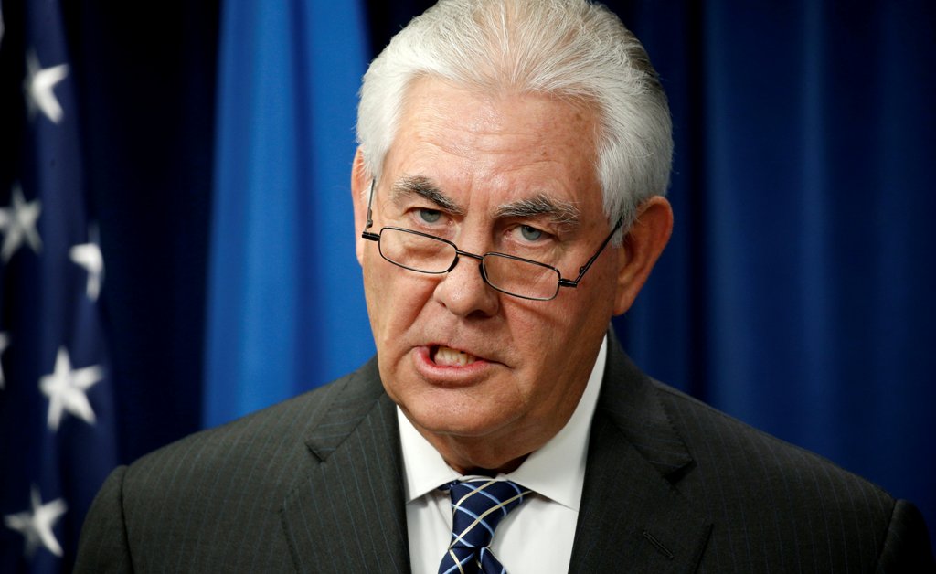 U.S. Secretary of State Rex Tillerson speaks on issues related to visas and travel after U.S. President Donald Trump signed a new travel ban order in Washington, U.S., March 6, 2017. REUTERS/Kevin Lamarque/File Photo