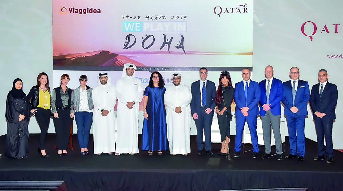 Hassan Al Ibrahim, Chief Tourism Development Officer, and QTA officials with Italian travel agents.