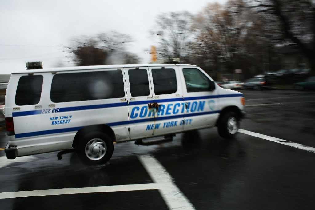 A corrections van enters Rikers Island on March 31, 2017 in New York City. New York Mayor Bill de Blasio has said that he agrees with the fundamentals of a plan to close the jail complex on Rikers Island within 10 years. Spencer Platt/AFP