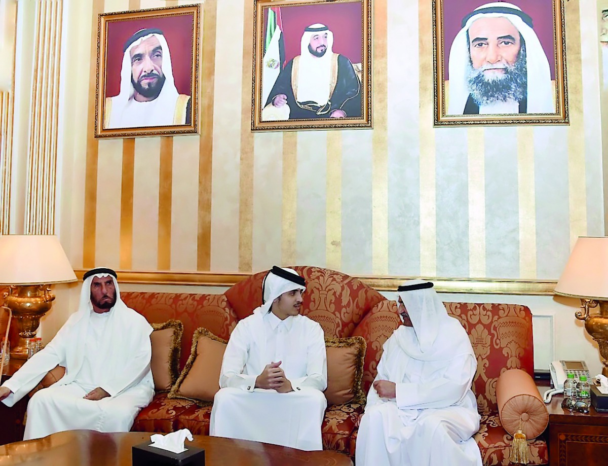 H E Sheikh Thani bin Hamad Al Thani conveyed the condolences of Emir H H Sheikh Tamim bin Hamad Al Thani and Deputy Emir H H Sheikh Abdullah bin Hamad Al Thani to Sheikh Hamad bin Mohammed Al Sharqi, Supreme Council Member and Ruler of Fujairah and Their 