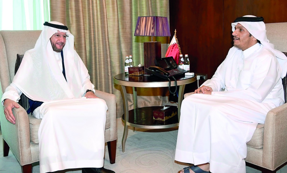 Foreign Minister H E Sheikh Mohammed bin Abdulrahman Al Thani met with Secretary-General of the Organisation of Islamic Cooperation (OIC) Dr Yusuf bin Ahmed Al Othaimeen. During the meeting, they reviewed cooperation, especially in the field of humanitari