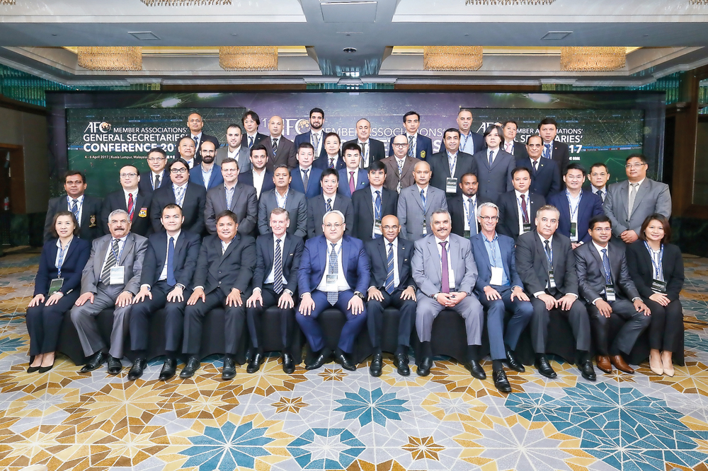 Representatives of  Asian Football Confederation (AFC) Member Associations (MA) pose for a photograph on the opening day of AFC MA General Secretaries’ Conference in Kuala Lumpur, Malaysia, yesterday.