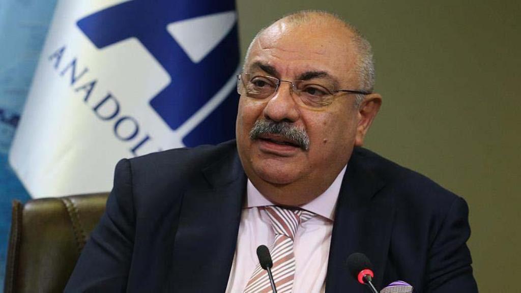 Turkey's Deputy Prime Minister Tugrul Turkes speaking at Anadolu Agency's Editors' Desk in Ankara on April 6, Ankara.