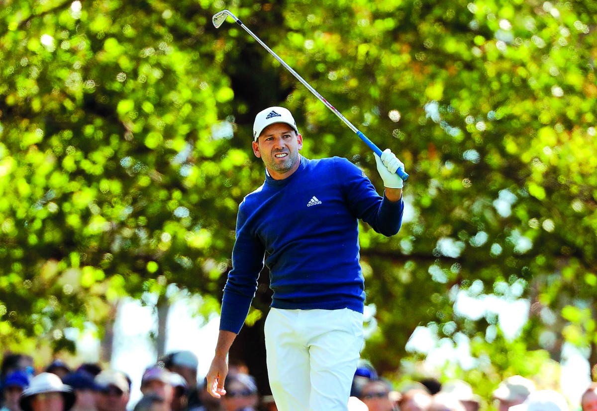 Sergio Garcia of Spain watches his tee shot on the fourth hole in second round play during the 2017 Masters golf tournament at Augusta National Golf Club in Augusta, Georgia