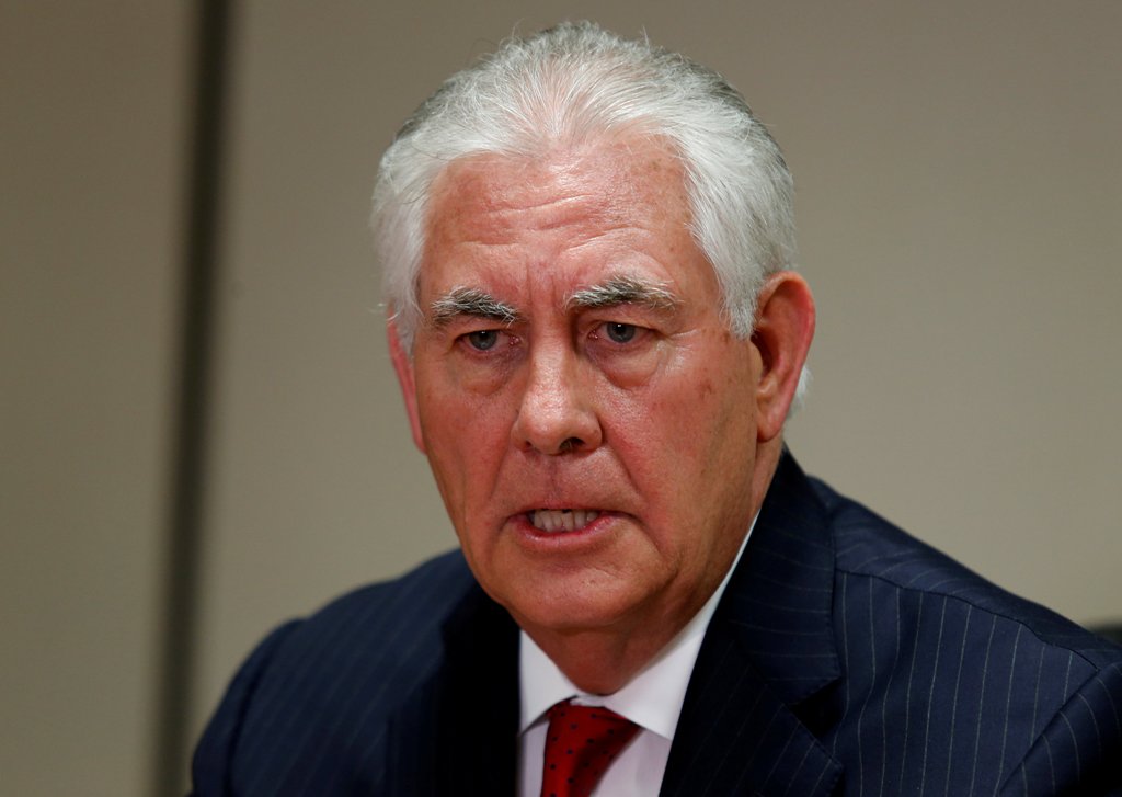 U.S. Secretary of State Rex Tillerson makes a statement about the visit of China's President Xi Jinping and about the situation in Syria, at Palm Beach International Airport in West Palm Beach, Florida, U.S., April 6, 2017. REUTERS/Joe Skipper
