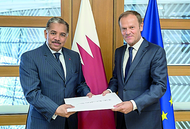 President of the European Council, Donald Tusk, received the credentials of H E Abdulrahman bin Mohammed Al Khulaifi as Head of Mission of Qatar to the European Union. Tusk confirmed to the Ambassador the support of European institutions during his missio