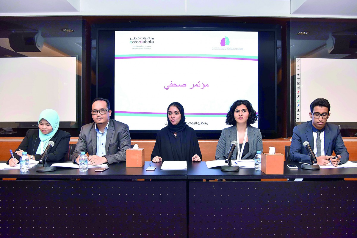 Participants at the QatarDebate, the fourth edition of the International Universities Arabic Debating Championship. Two teams from Qatar University — Boys and Girls — qualified to the octo-finals, in addition to 14 teams from participating countries. 