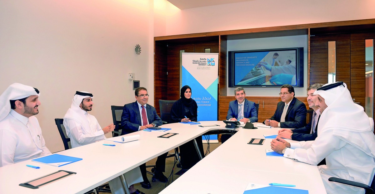 President of HBKU, Dr Ahmad Hasnah, discusses the new Genomics and Precision Medicine programs at HBKU with Provost Dr Khaled B Letaief and VP of Student Affairs, Maryam Hamad Al Mannai, and internal stakeholders.