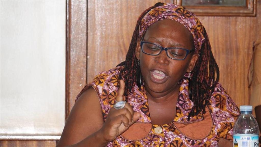 Makerere University Researcher Stella Nyanzi addresses court after she was charged with offensive communication against the person of the President of Uganda Yoweri Museveni (Halima Athumani-Anadolu Agency).