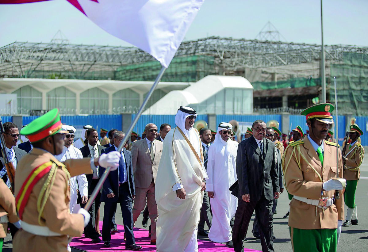 Emir H H Sheikh Tamim bin Hamad Al Thani was seen off upon departure at Bole International Airport by Prime Minister of Ethiopia Hailemariam Desalegn.