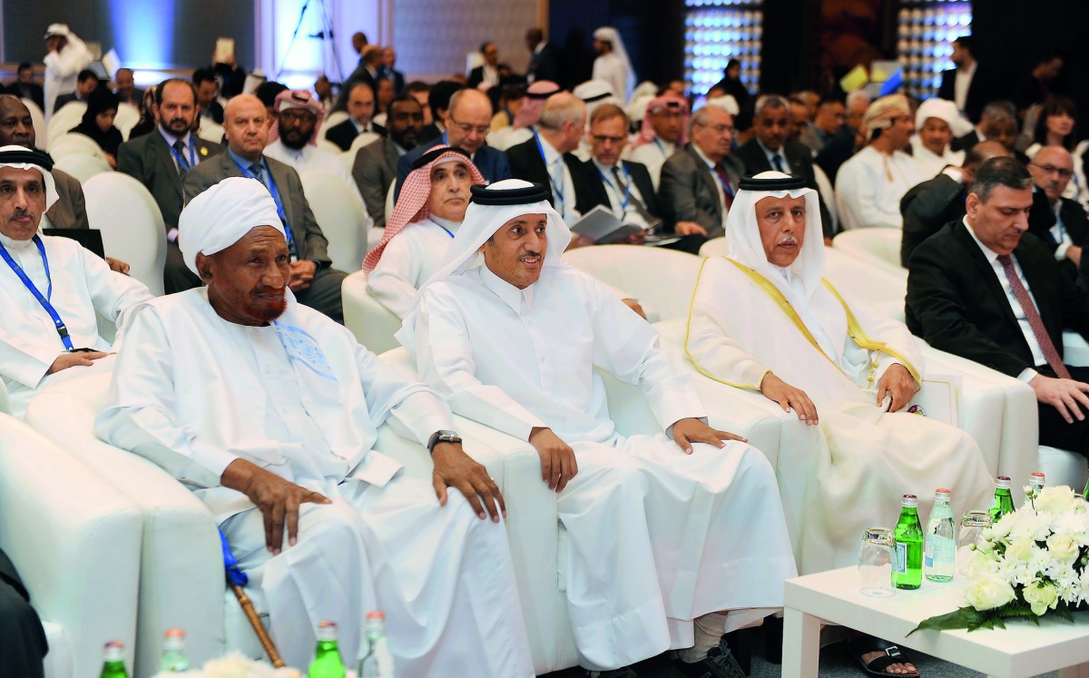 Deputy Prime Minister and Minister of State for Cabinet Affairs, H E Ahmed bin Abdullah bin Zaid Al Mahmoud (second right), with Sheikh Hamad bin Thamer Al Thani, Al Jazeera Chairman (centre) and Sadiq Al-Mahdi, former Prime Minister of Sudan (left), duri