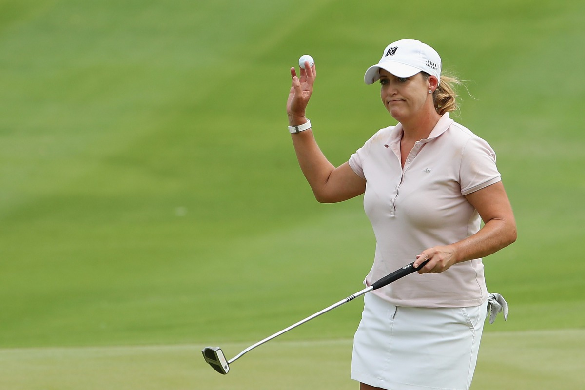Cristie Kerr reacts to a par putt on the ninth green during the final round of the LPGA LOTTE Championship Presented By Hershey at Ko Olina Golf Club on April 15, 2017 in Kapolei, Hawaii. Christian Petersen/Getty Images/AFP