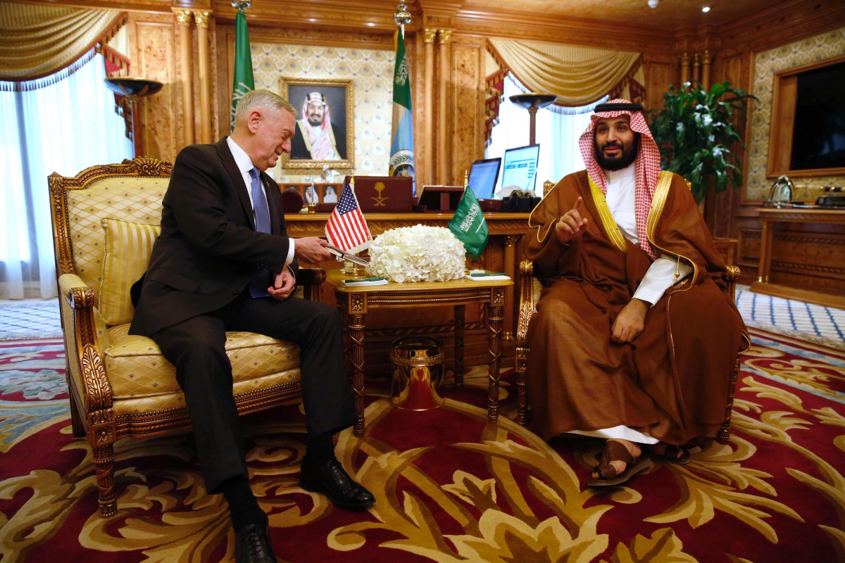 US Defence Secretary James Mattis meets Deputy Crown Prince Mohammed bin Salman (R) in Riyadh on April 19, 2017.  AFP / Jonathan Ernst