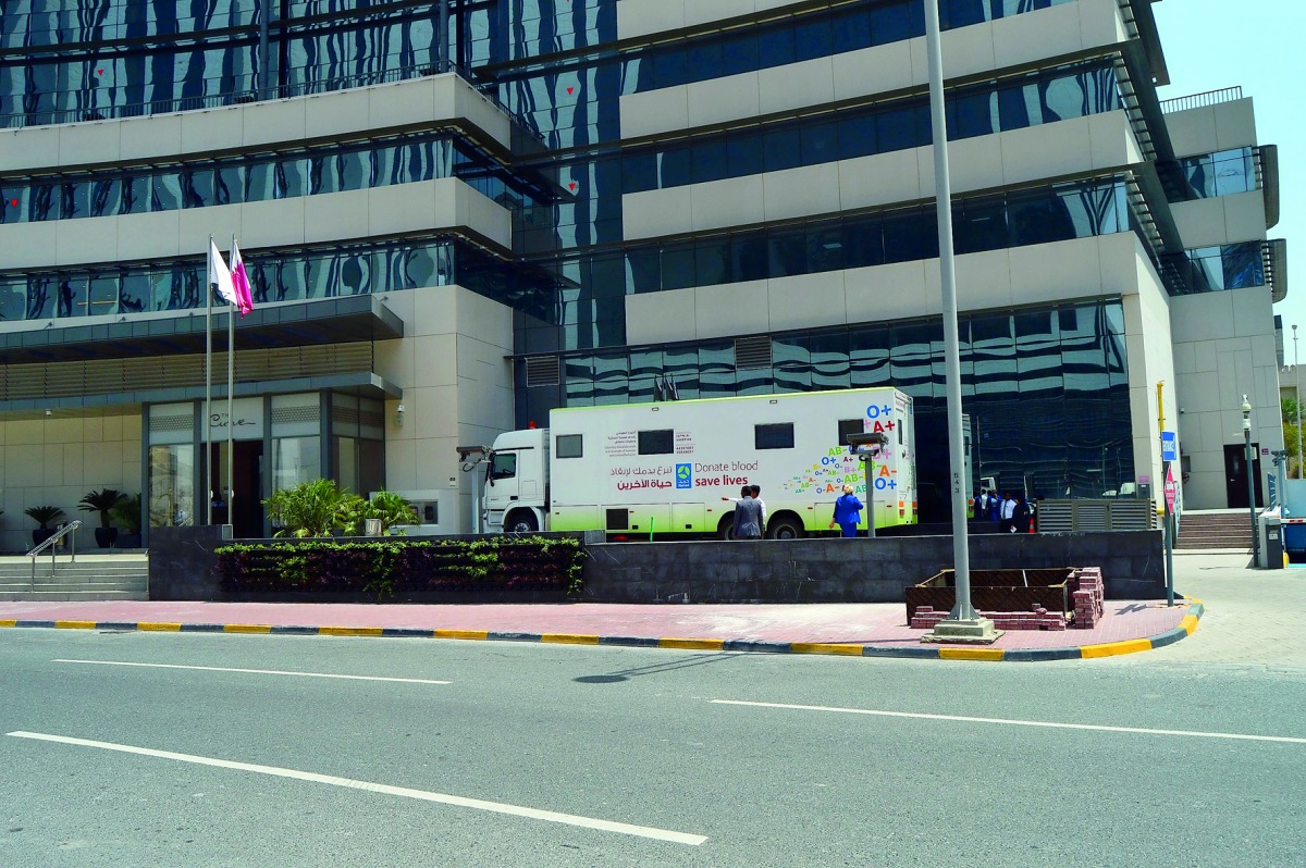 The HMC blood donation unit ambulance in front of the Curve Hotel.