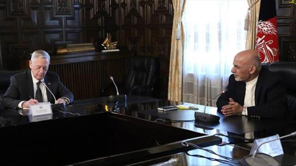 United States Secretary of Defense, James Mattis meets Afghan president Mohammad Ashraf Ghani in Kabul Afghanistan on April 24, 2017. ( Afghan Presidency Press Counsellor - Anadolu Agency ).