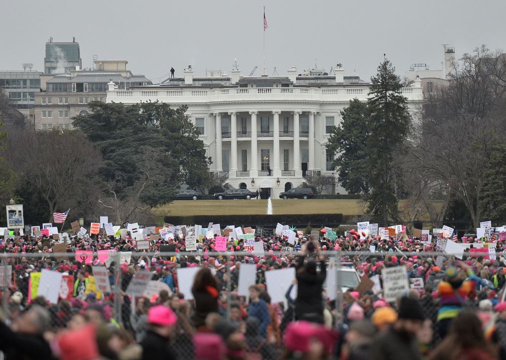 (FILES) Demonstrators protest near the White House in Washington, DC, for the Women's March on January 21, 2017. AFP / Andrew Caballero-Reynolds 
