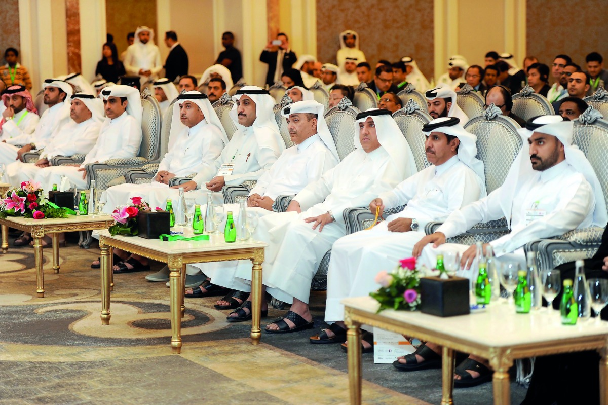 Minister of Administrative Development, Labour and Social Affairs, H E Dr Issa Saad Al Jafali Al Nuaimi, with other officials and guests at the opening ceremony of Occupational Safety and Health Conference at Four Seasons Hotel Doha yesterday. Pic: Abdul 