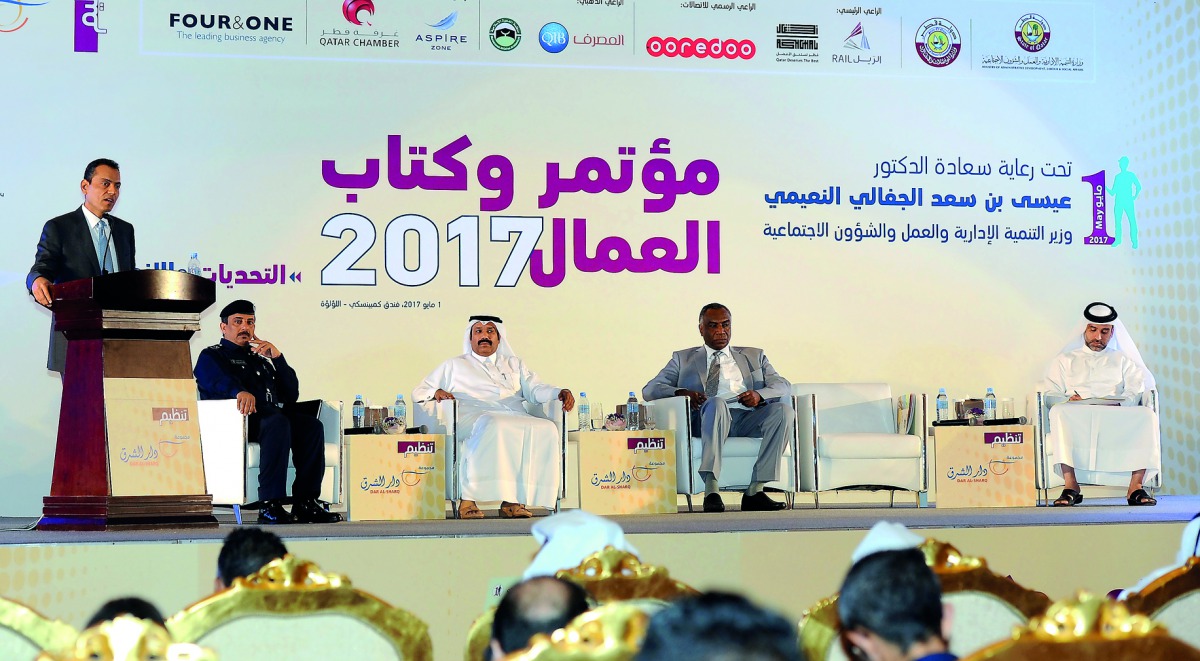 Officials at the annual 'Labour Welfare' conference at the Marsa Malaz Kempinski at The-Pearl in Doha, yesterday. 