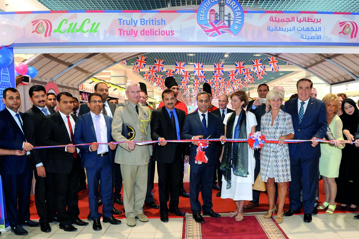 British Ambassador Ajay Sharma inaugurating the British Food Festival 2017 at the newly opened Al Messila branch of Lulu Hypermarkets in Doha, yesterday. Senior officials of Lulu Group, Regional Director, Shaijan M O; Regional Manager, Shanvas  P M; wife 
