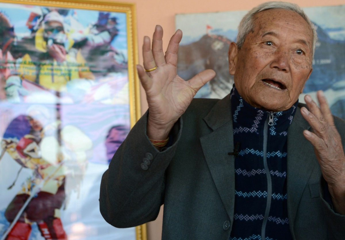 In this photograph taken on February 10, 2017, Nepalese mountaineer Min Bahadur Sherchan speaks during an interview with AFP in Kathmandu. AFP / Prakash Mathema