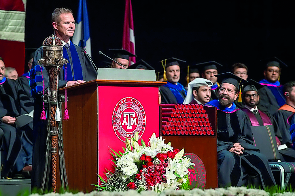 J Todd Creeger, President of ConocoPhillips Qatar, and a Class of 1986 graduate of Texas A&M University, speaking at the graduation ceremony. 