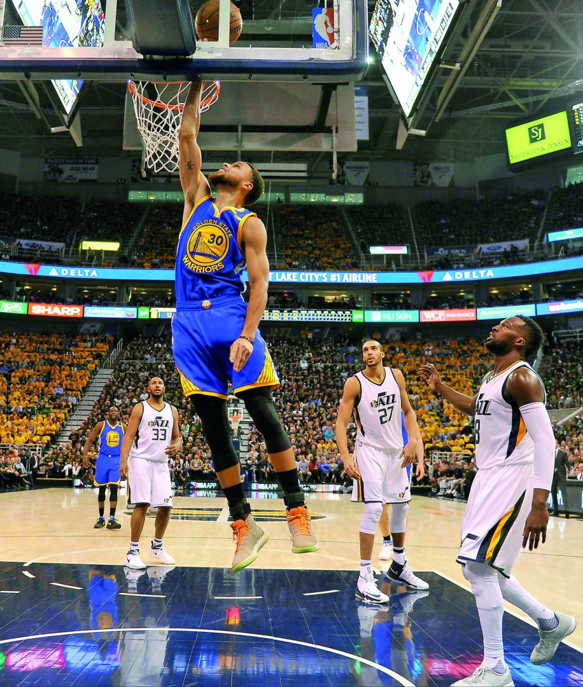 Stephen Curry of the Golden State Warriors puts up a basket in the first half of their 121-95 win over the Utah Jazz in Game Four of the Western Conference semi-finals during the 2017 NBA play-offs in Salt Lake City, Utah on Monday.