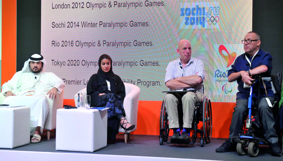 FROM LEFT: Ameer Al Mulla, Najla Al Obaidan, Guy Davies and Mark Todd at the Accessible Qatar Conference held at Doha Exhibition and Convention Center, yesterday.  Pic: Kammutty VP / The Peninsula