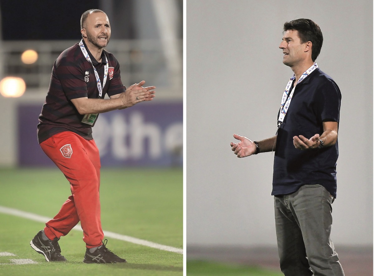 A combination photo of Lekhwiya coach Djamel Belmadi and Al Rayyan coach Michael Laudrup
