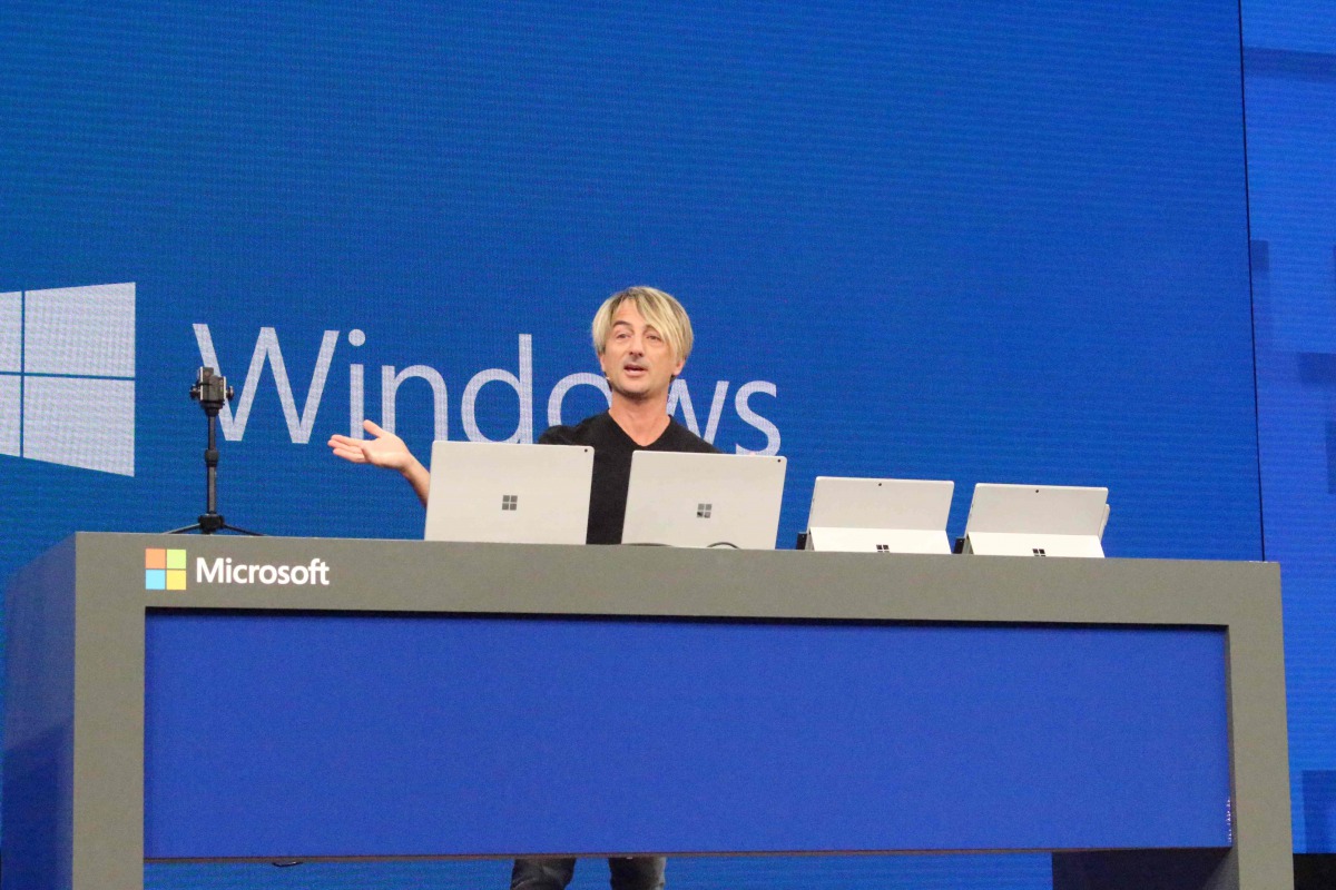 Microsoft operating systems group corporate vice president Joe Belfiore speaks during a Microsoft developers conference in Seattle, Washington on May 11, 2017. AFP / Glenn Chapman