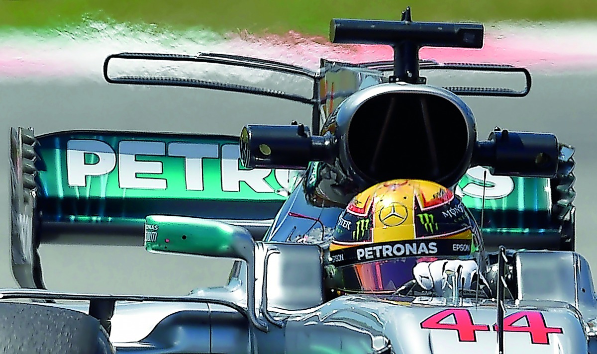 Mercedes' British driver Lewis Hamilton drives during the second practice session at the Circuit de Catalunya in Montmelo on the outskirts of Barcelona yesterday, ahead of the Spanish Formula One Grand Prix which will be held on Sunday.