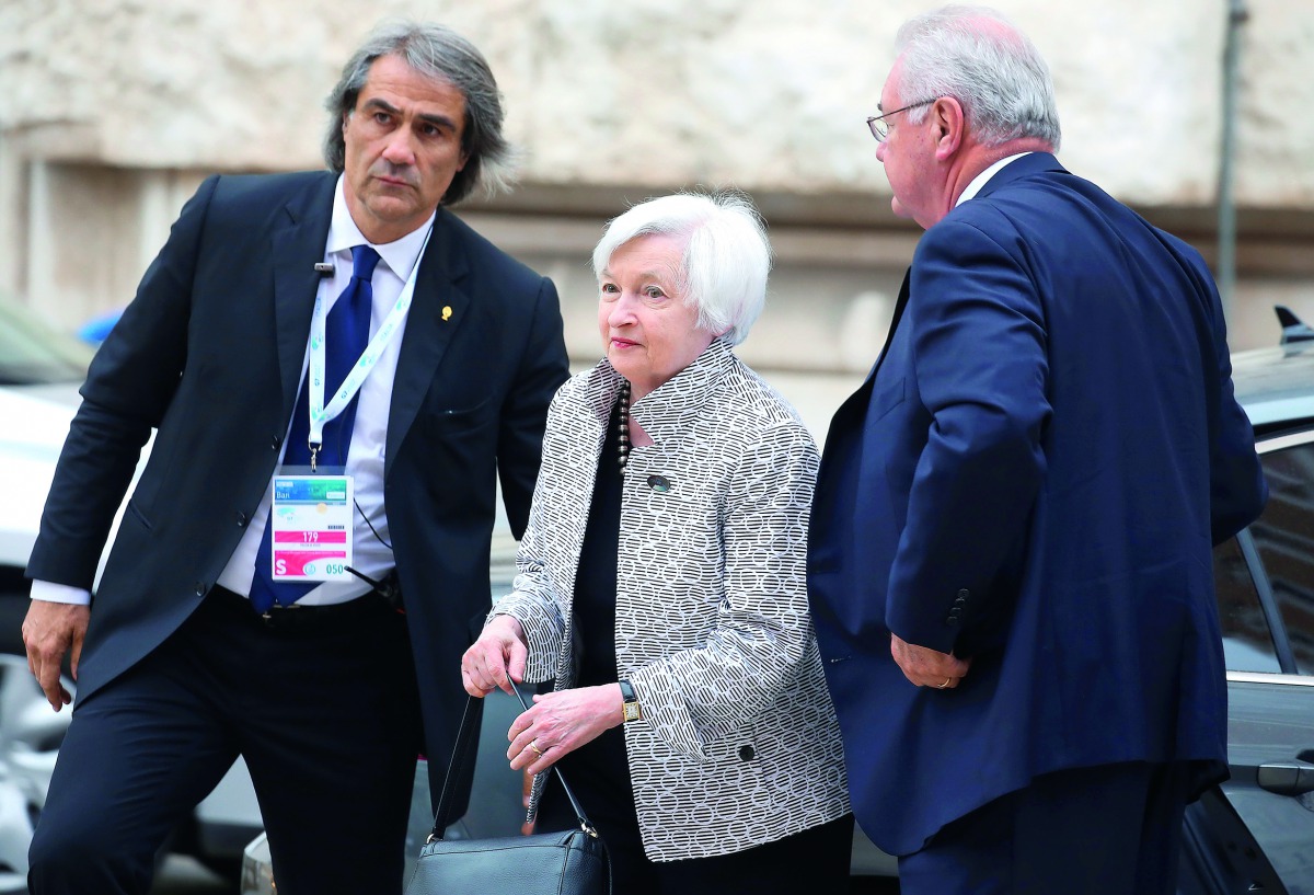 US Federal Reserve Chair Janet Yellen (centre) arrives at the Petruzzelli Theatre during a G7 for Financial ministers in the southern Italian city of Bari. Finance chiefs from the world's leading rich nations pressed the United States yesterday not to bre