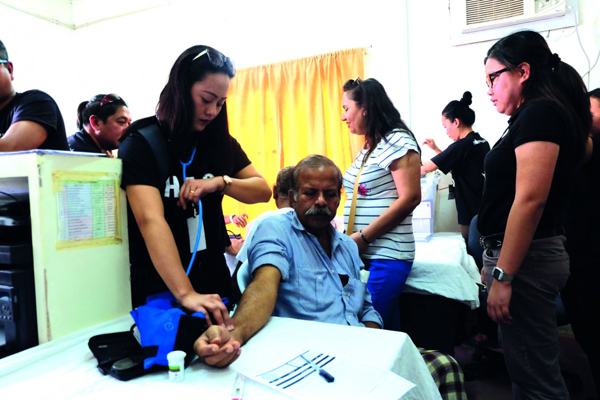 A worker availing free medical check-up at the annual HERO Qatar Medical Mission held at Al Aamal Services Camp in Al Shahaniyya yesterday.