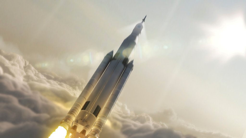 NASA's Space Launch System (SLS) 70-metric-ton configuration is seen launching to space in this undated artist's rendering released August 2, 2014. REUTERS/NASA