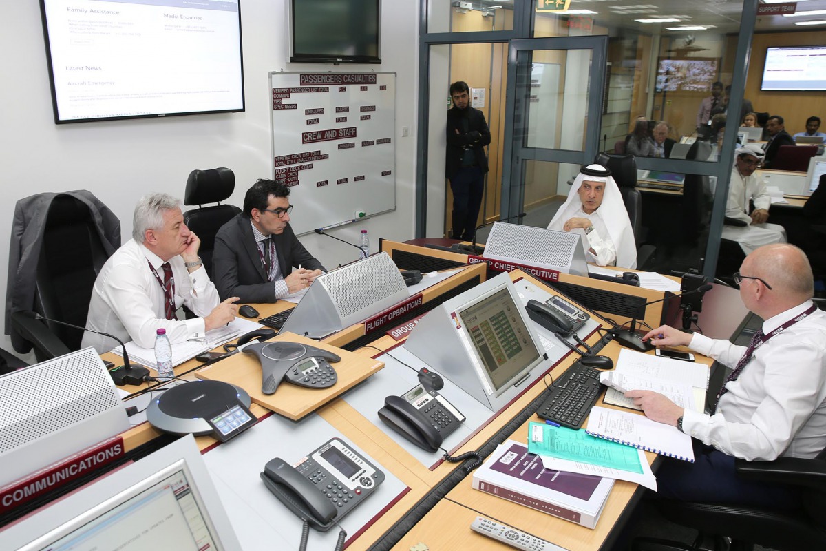 Qatar Airways Group Chief Executive Akbar Al Baker with other officials during the annual emergency exercise.