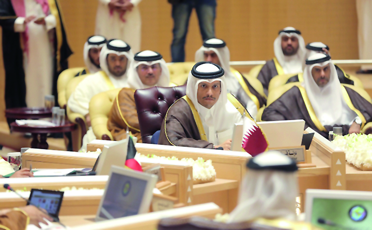 Minister of Foreign Affairs H E Sheikh Mohamed bin Abdulrahman Al Thani at the GCC Ministerial Council session.
