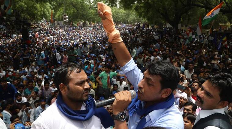 Chandrashekhar, founder of the Bhim Army, addressing the crowds at Jantar Mantar. (Photo courtesy: Abhinav Saha /  Express photo)