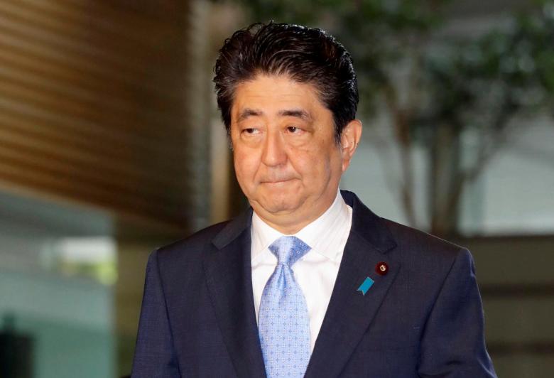 Japan's Prime Minister Shinzo Abe arrives at his official residence in Tokyo, Japan in this photo taken by Kyodo, May 14, 2017, after South Korea's military said that North Korean had fired an unidentified projectile from a region near its west coast.