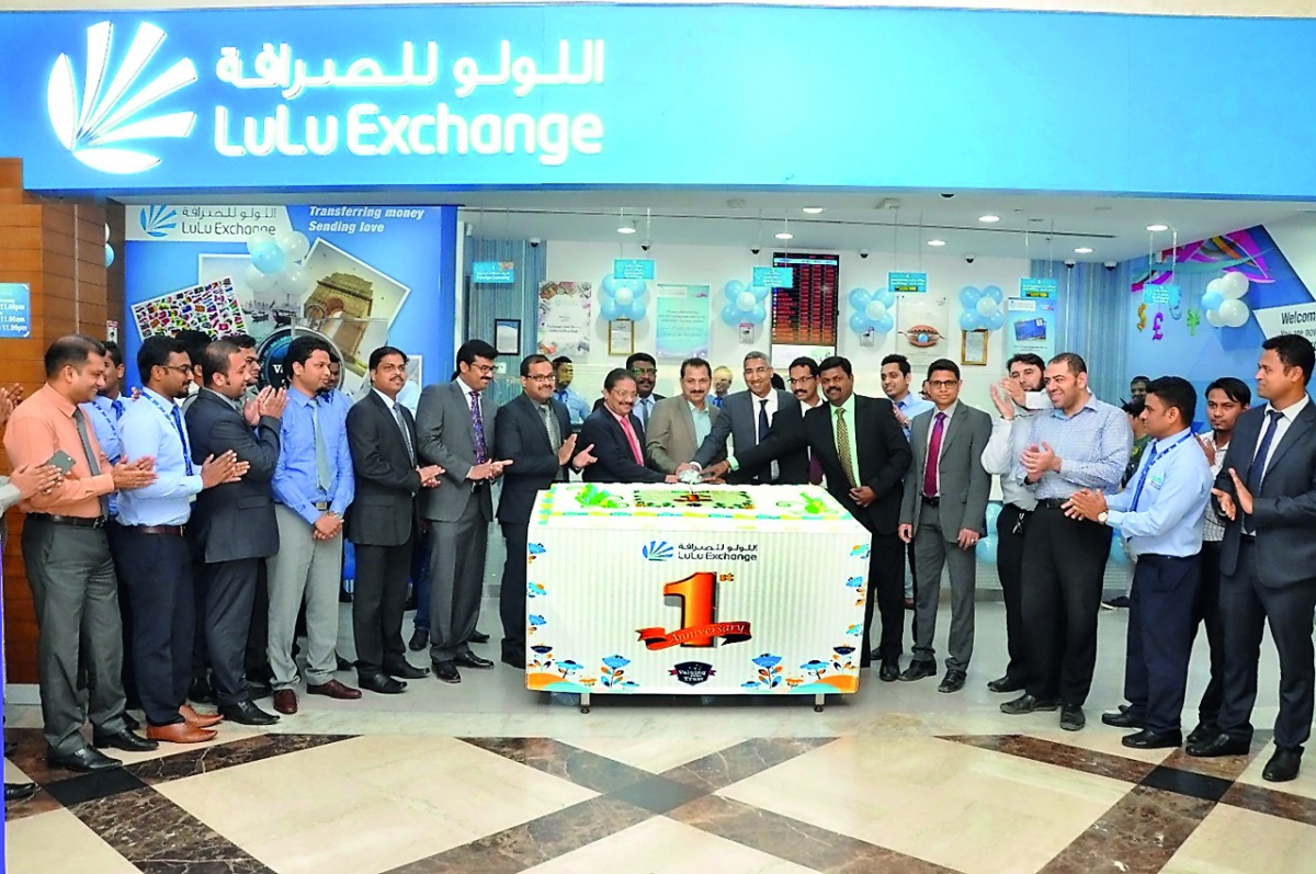 The anniversary celebrations of Lulu Exchange Gharafa branch being presided over by Shaijan M O, Regional Director of Lulu Hypermarket, Qatar, along with Arshad Hamza, GM, Lulu Exchange Company WLL, Ajimon Adam, GM, Lulu Hypermarket, Gharafa, and other di