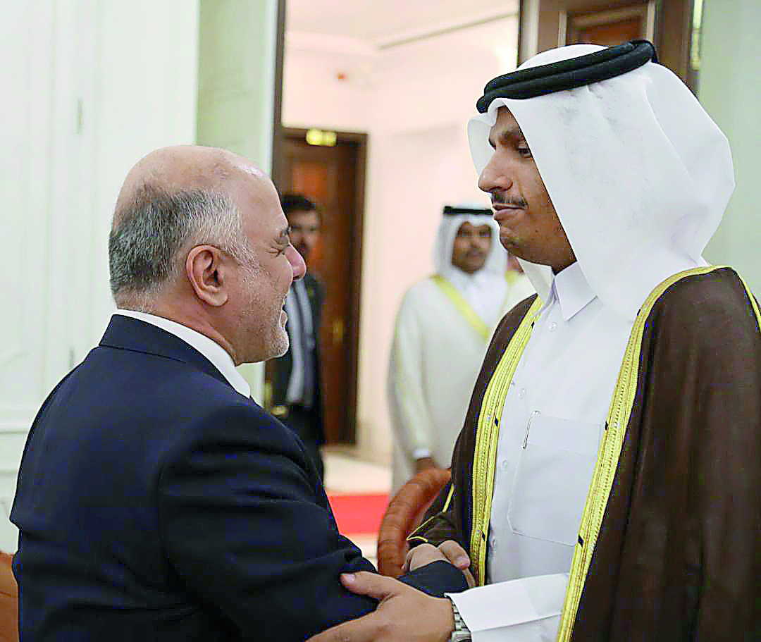 Minister of Foreign Affairs, H E Sheikh Mohammed bin Abdulrahman Al Thani, with the Prime Minister of the Republic of Iraq, Dr Haider Al Abadi, in Baghdad