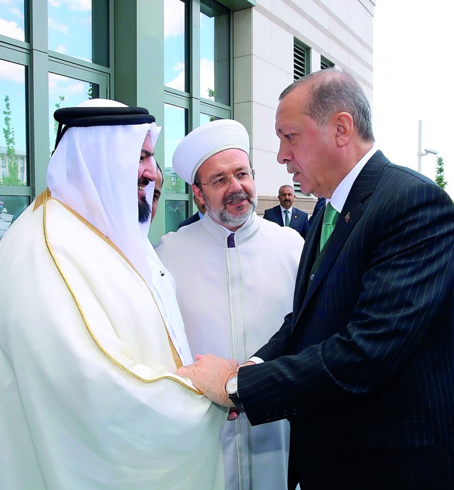 Minister of Awqaf and Islamic Affairs, H E Dr Ghaith bin Mubarak Al Kuwari, with Turkish President Recep Tayyip Erdogan, in Ankara.