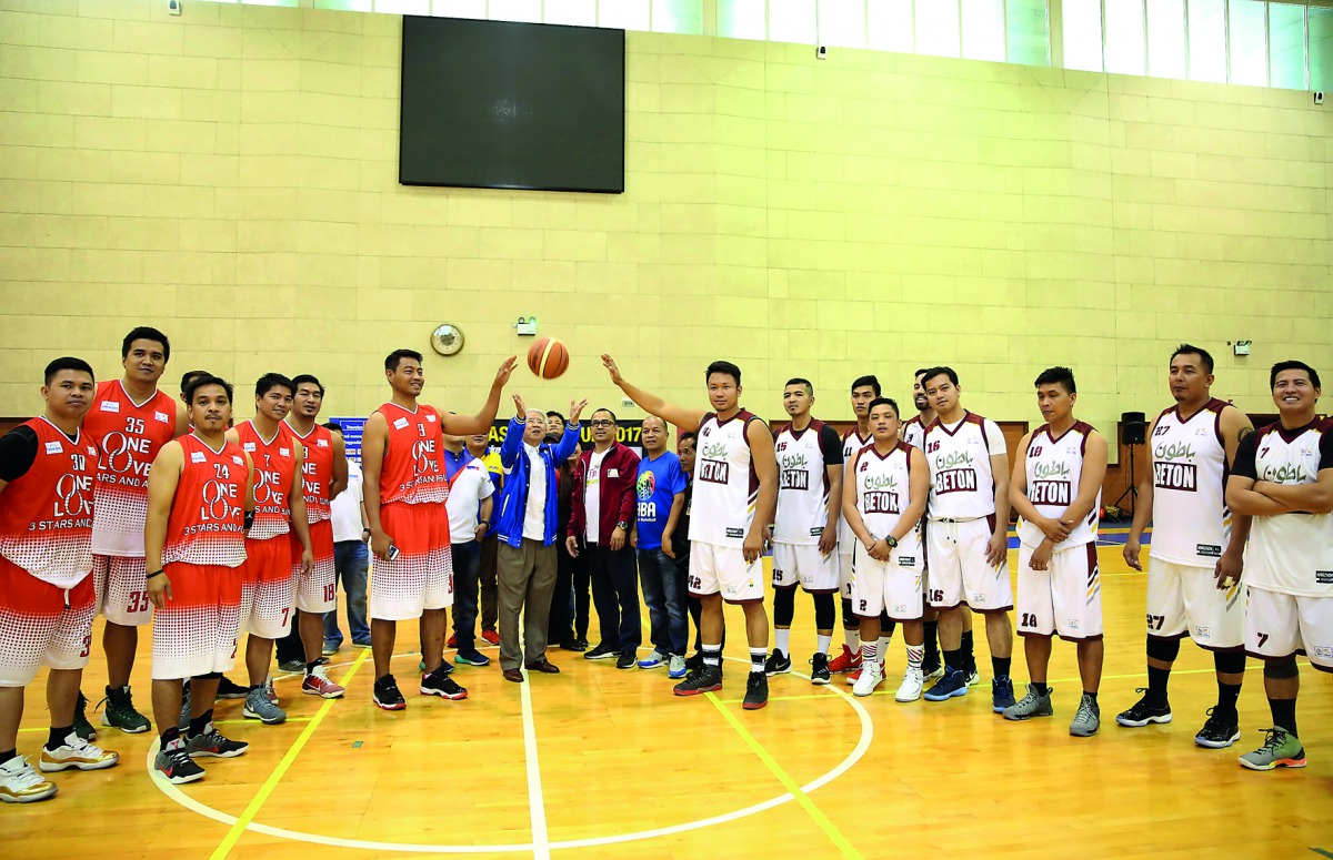 The Philippines Ambassador to Qatar, Alan Timbayan ceremonially opening the Ambassador’s Cup 2017 tournament in the presence of players and officials at the Al Gharafa Indoor Hall.