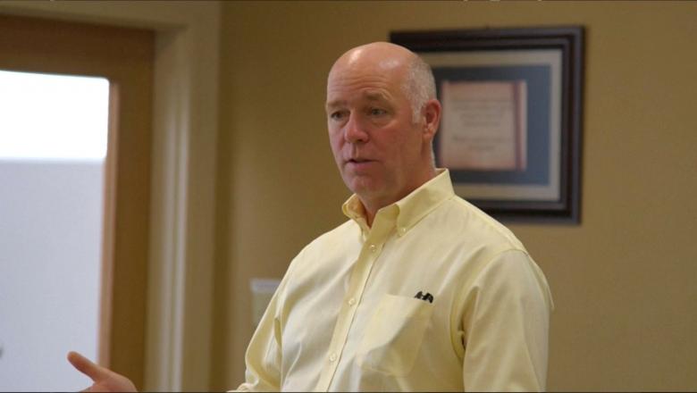 Montana Republican congressional candidate Greg Gianforte speaking to voters while campaigning for a special election in Missoula, Montana, U.S. in this still frame taken from May 24, 2017 video. REUTERS/Justin Mitchell