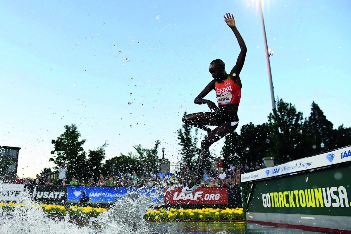 Celliphine Chespol of Kenya in action at the 43rd Prefontaine Classic at Hayward Field on Friday. The Kenyan won the women's steeplechase wit a timing of 8:58.78.