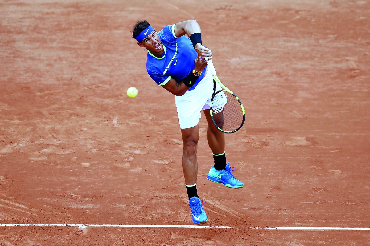Spain's Rafael Nadal in action during his first round match against France's Benoit Paire during the Roland Garros 2017 French Open in Paris yesterday.  Nadal launched his quest for a record 10th French Open title with a 6-1, 6-4, 6-1 win.