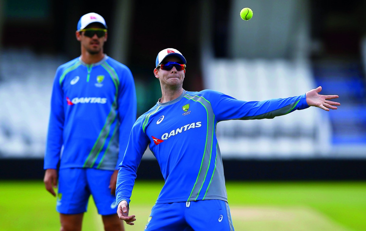 Australian captain Steve Smith (right)during nets at the Oval in London yesterday. 