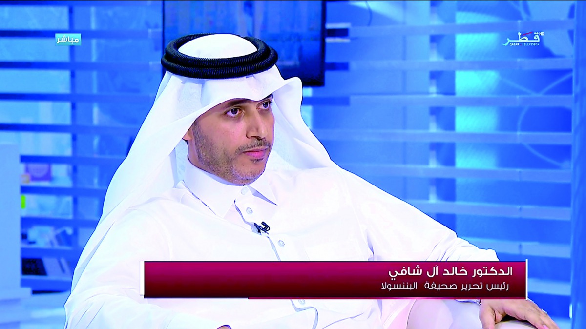 Dr. Khalid Mubarak Al-Shafi, Editor-in-Chief of The Peninsula, during a talk show on Qatar TV.