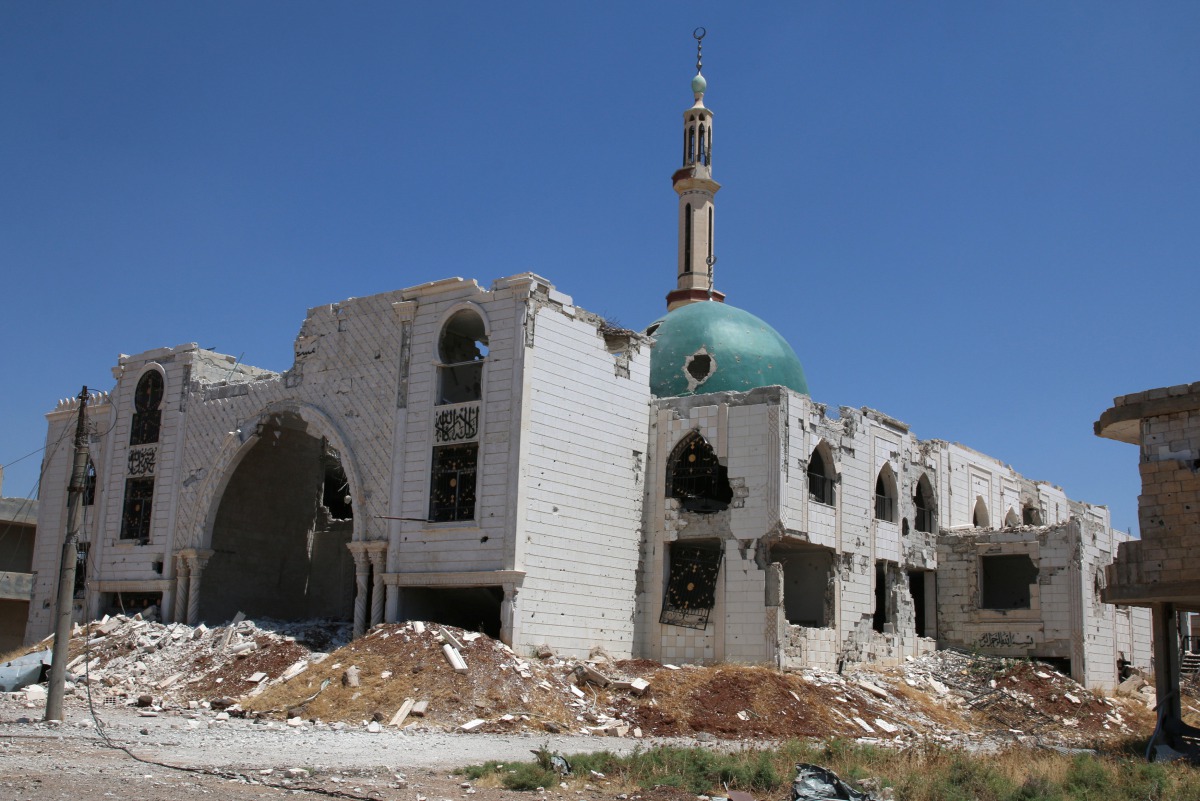 The damaged Al-Rahman mosque is pictured at al-Nuaimah village in Deraa province, Syria June 17, 2017. (REUTERS/Alaa al-Faqier)