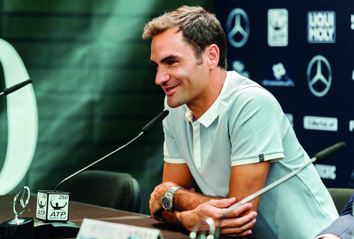 Roger Federer speaks during a press conference during Stuttgart ATP tournament in this June 2017 file picture.