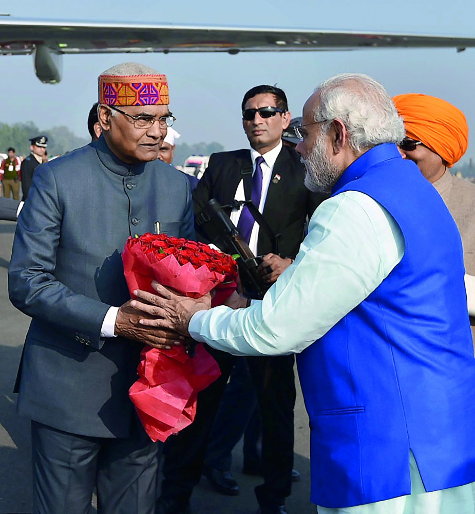 Bihar Governor Ram Nath Kovind seeing off Prime Minister Narendra Modi on his departure from Patna, recently.