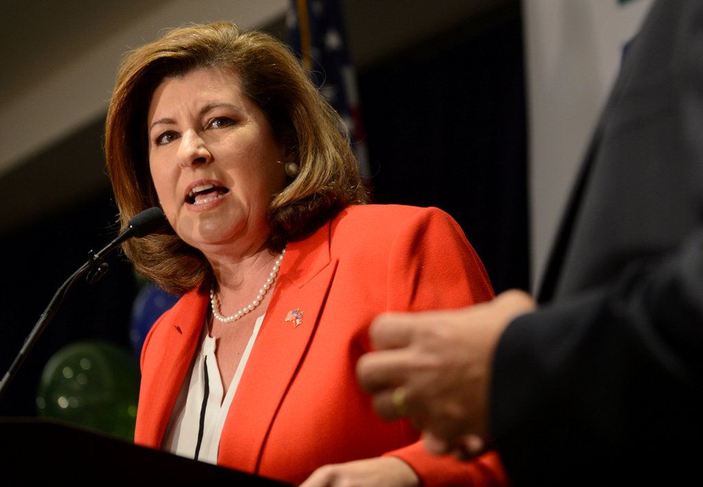 Karen Handel, Republican candidate for Georgia's 6th Congressional District, speaks to supporters during a brief appearance at her election night party at the Hyatt Regency at Villa Christina in Atlanta, Georgia, U.S., June 20, 2017. REUTERS/Bita Honarvar